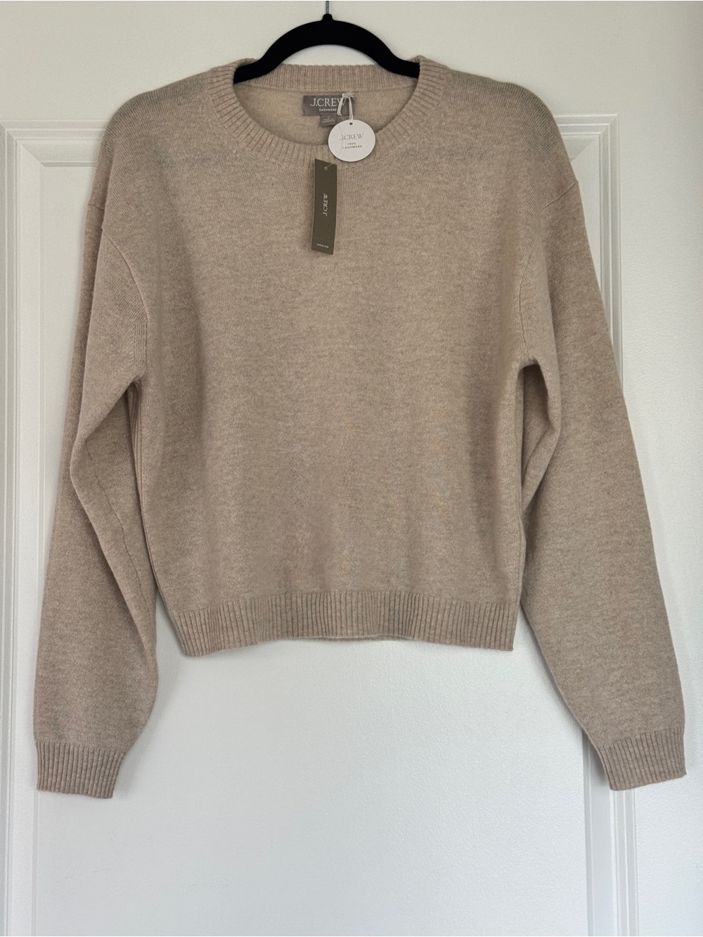 NWT J. CREW Perfect Cashmere Crewneck Sweater Heather Linen Medium 100% Cashmere